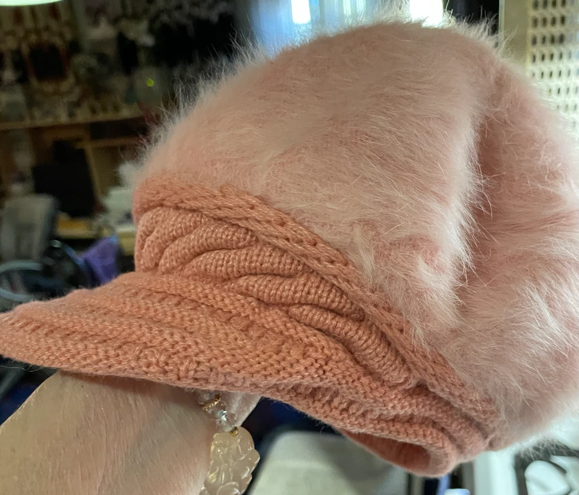 Pink Faux Fur Knit Visor Cap
