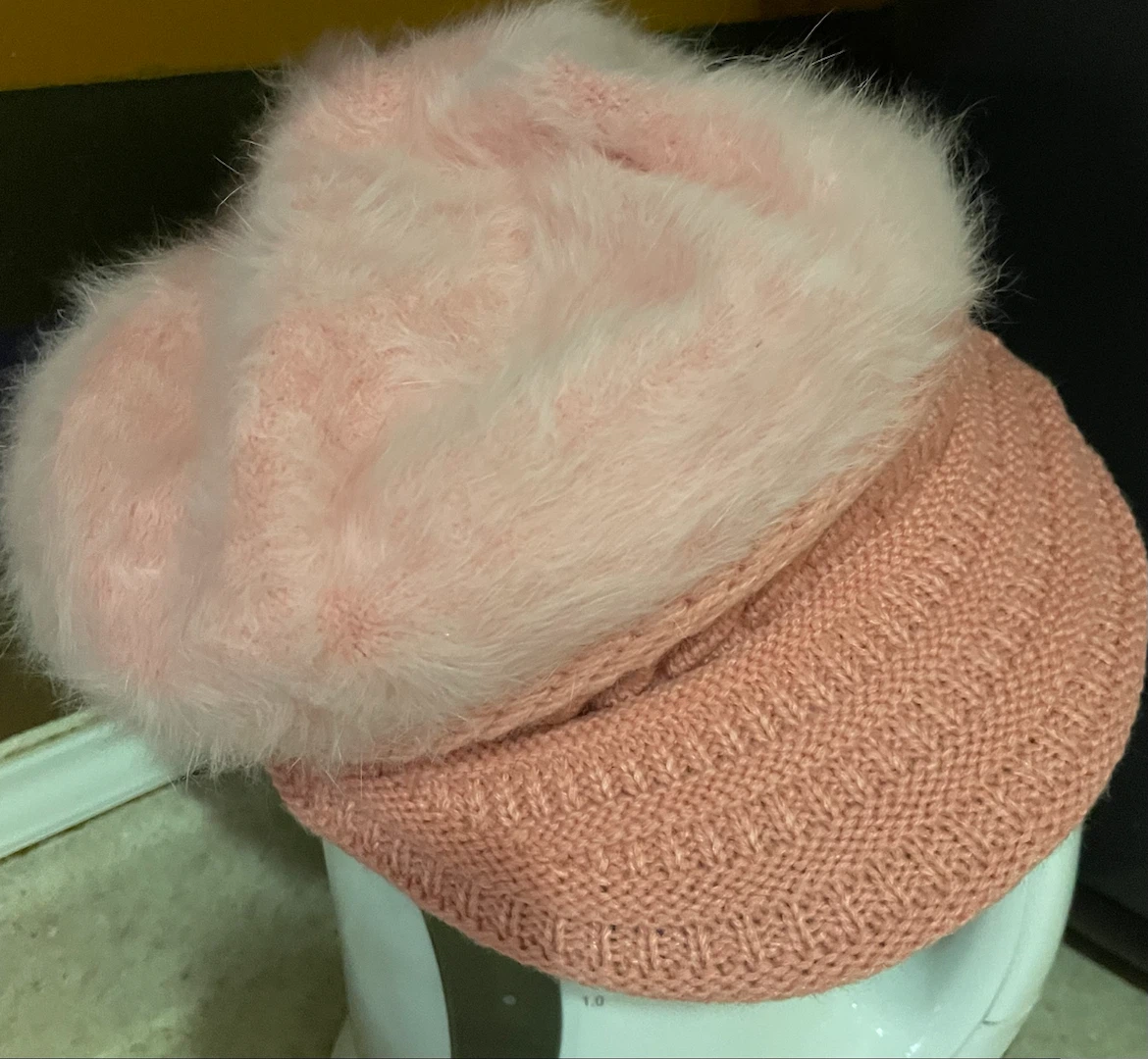 Pink Faux Fur Knit Visor Cap - photo 2