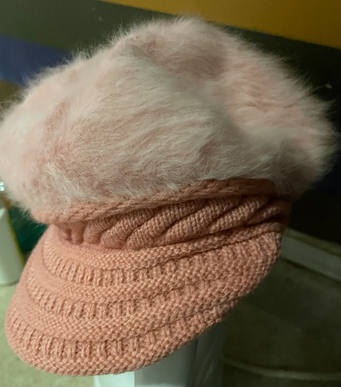 Pink Faux Fur Knit Visor Cap - photo 3
