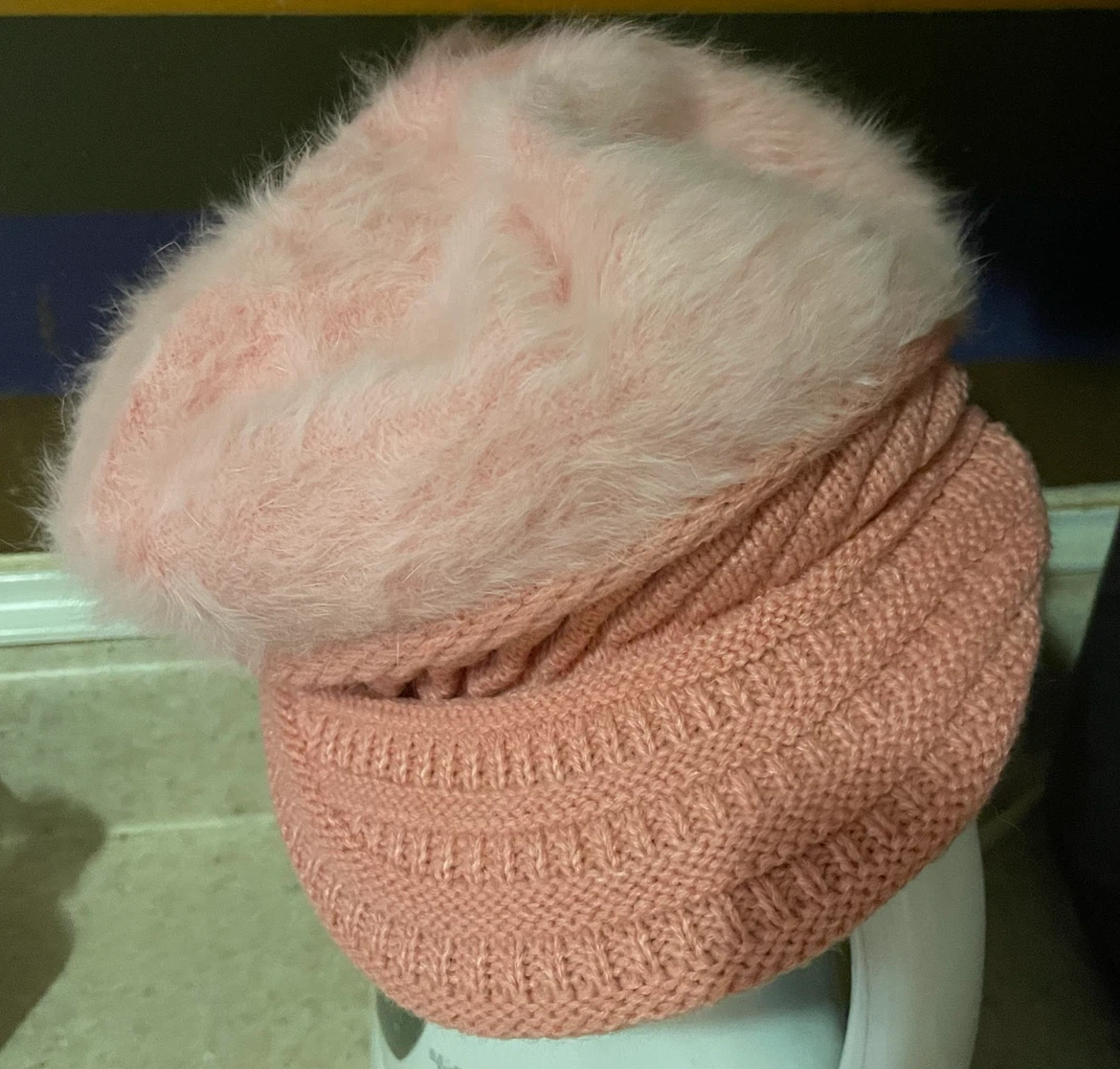 Pink Faux Fur Knit Visor Cap - photo 4