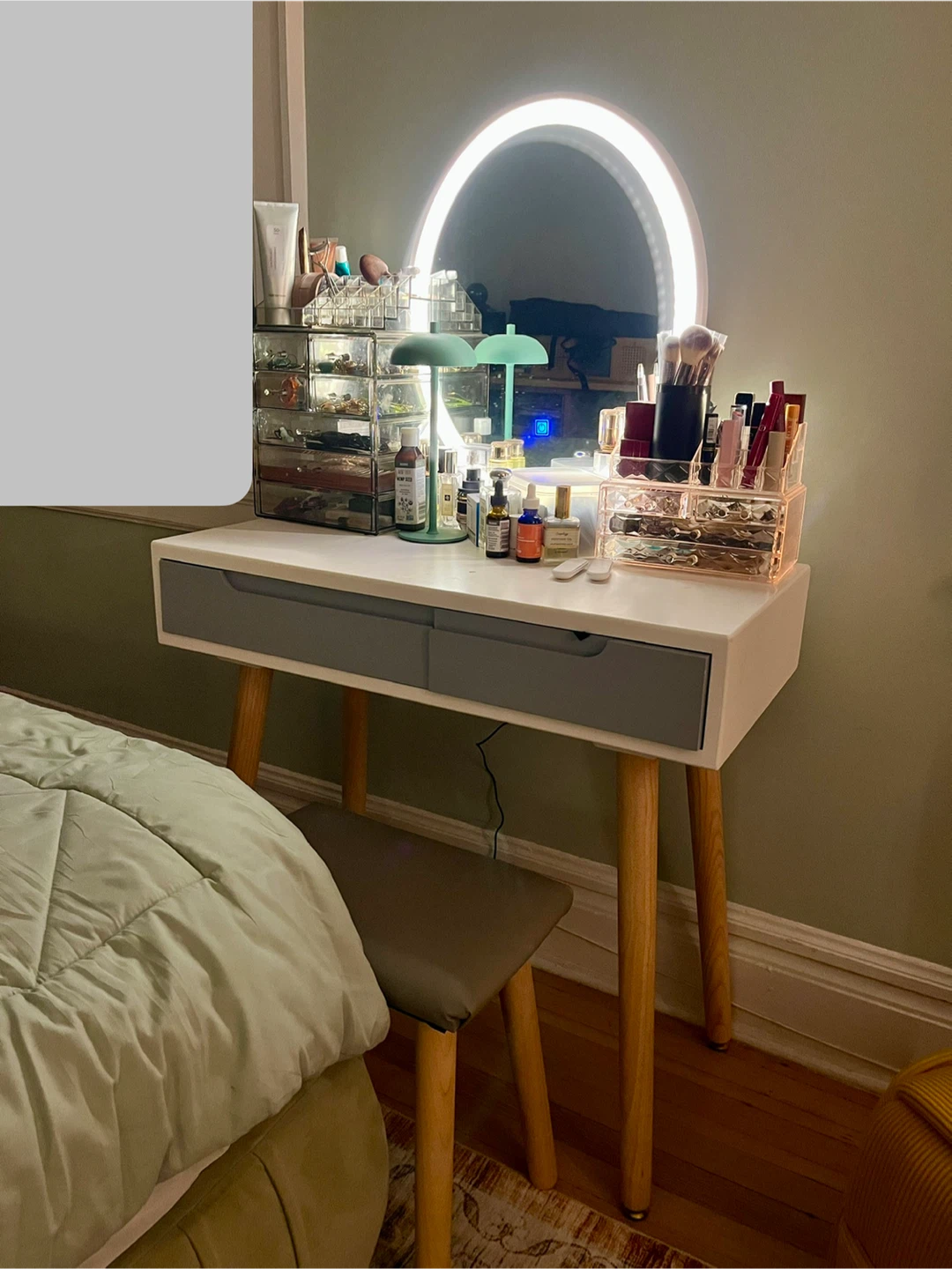 Modern Vanity Table with LED Mirror and Stool