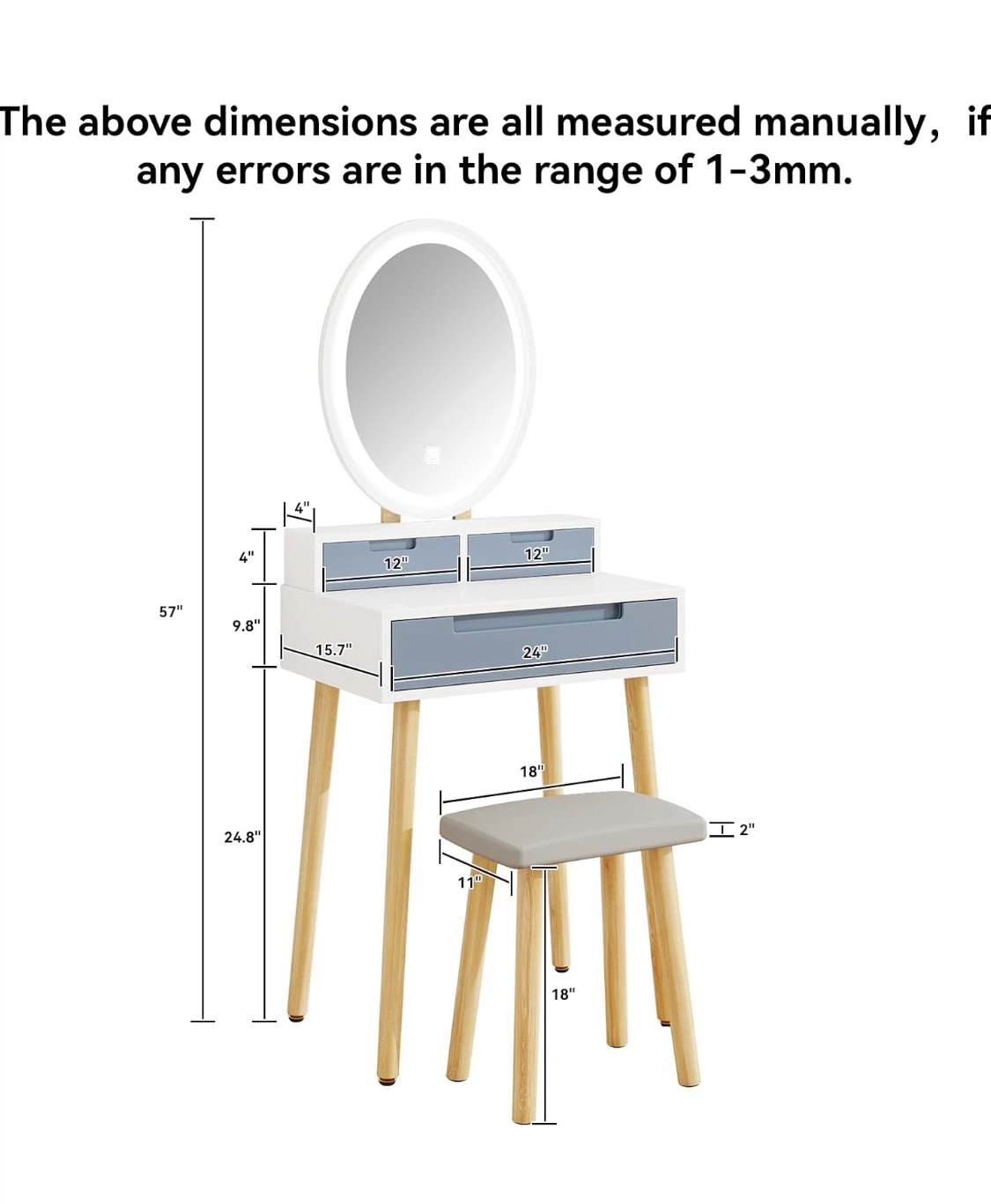 Modern Vanity Table with LED Mirror and Stool - photo 2