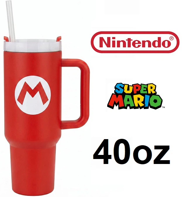 Brand new Nintendo Super Mario metal tumbler with straw, 40 oz