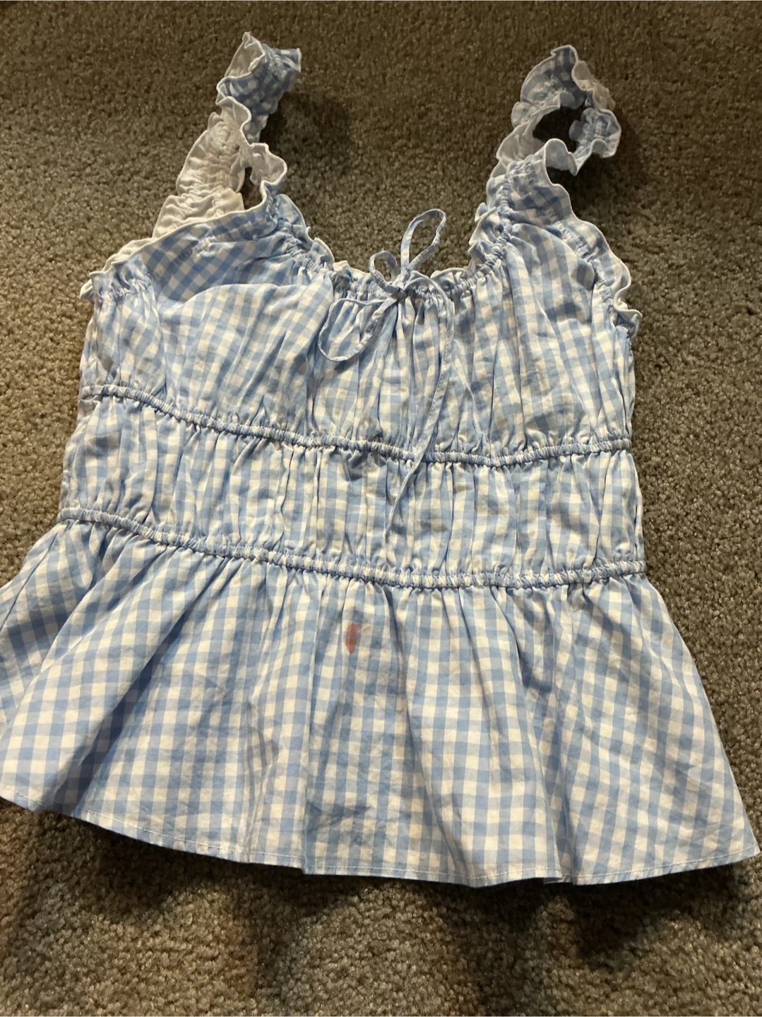 Blue and white gingham peplum top