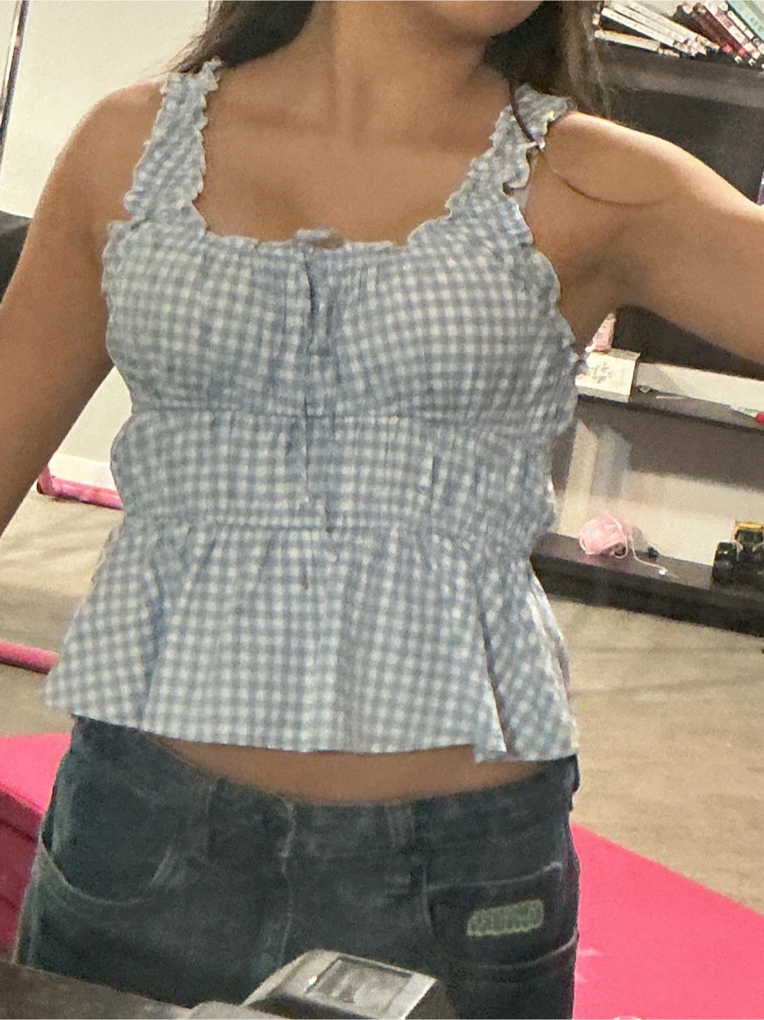 Blue and white gingham peplum top - photo 4