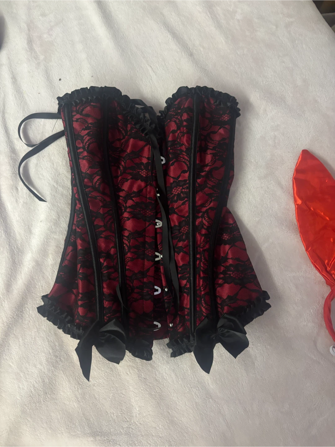 Red and Black Lace Corset with Bunny Ears