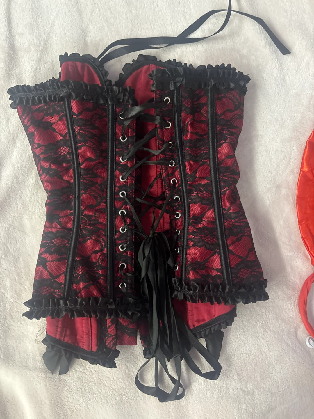 Red and Black Lace Corset with Bunny Ears - photo 3