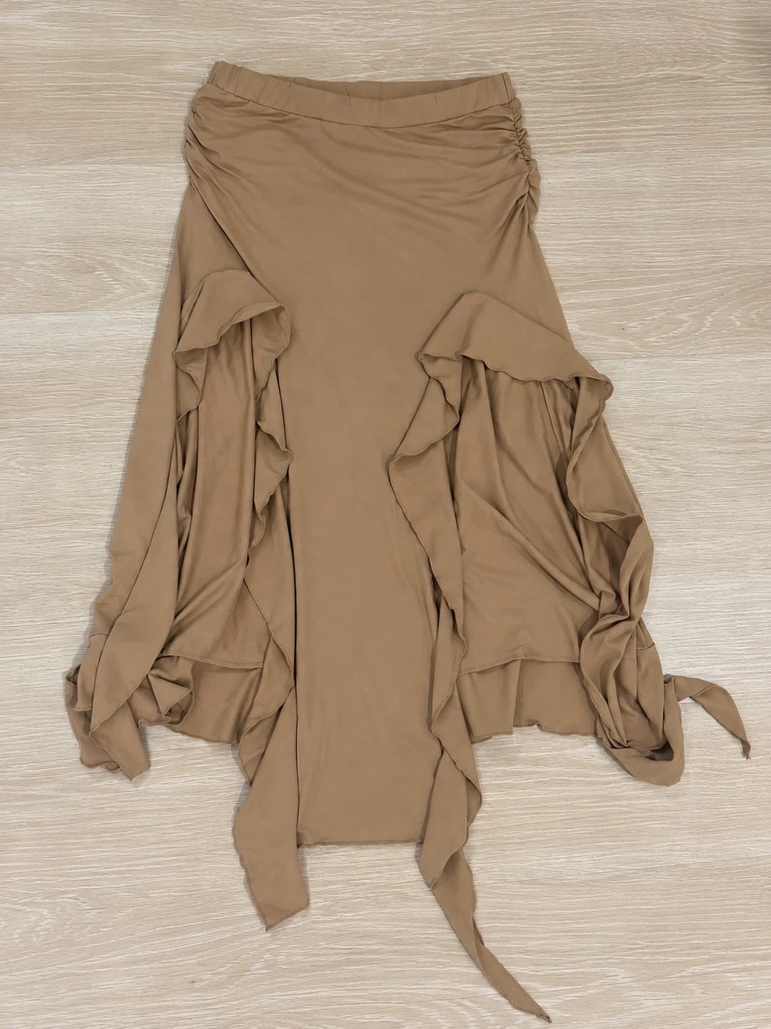Tan Midi Ruffle Skirt