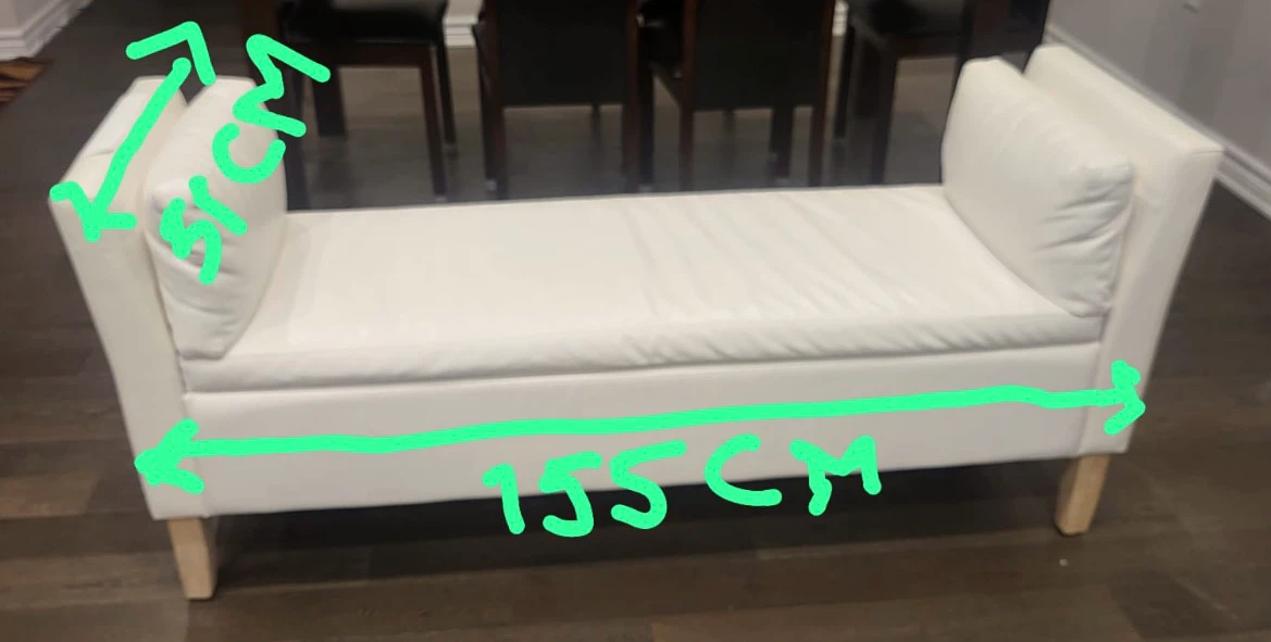 White Faux Leather Bench with attached side Pillows - photo 3