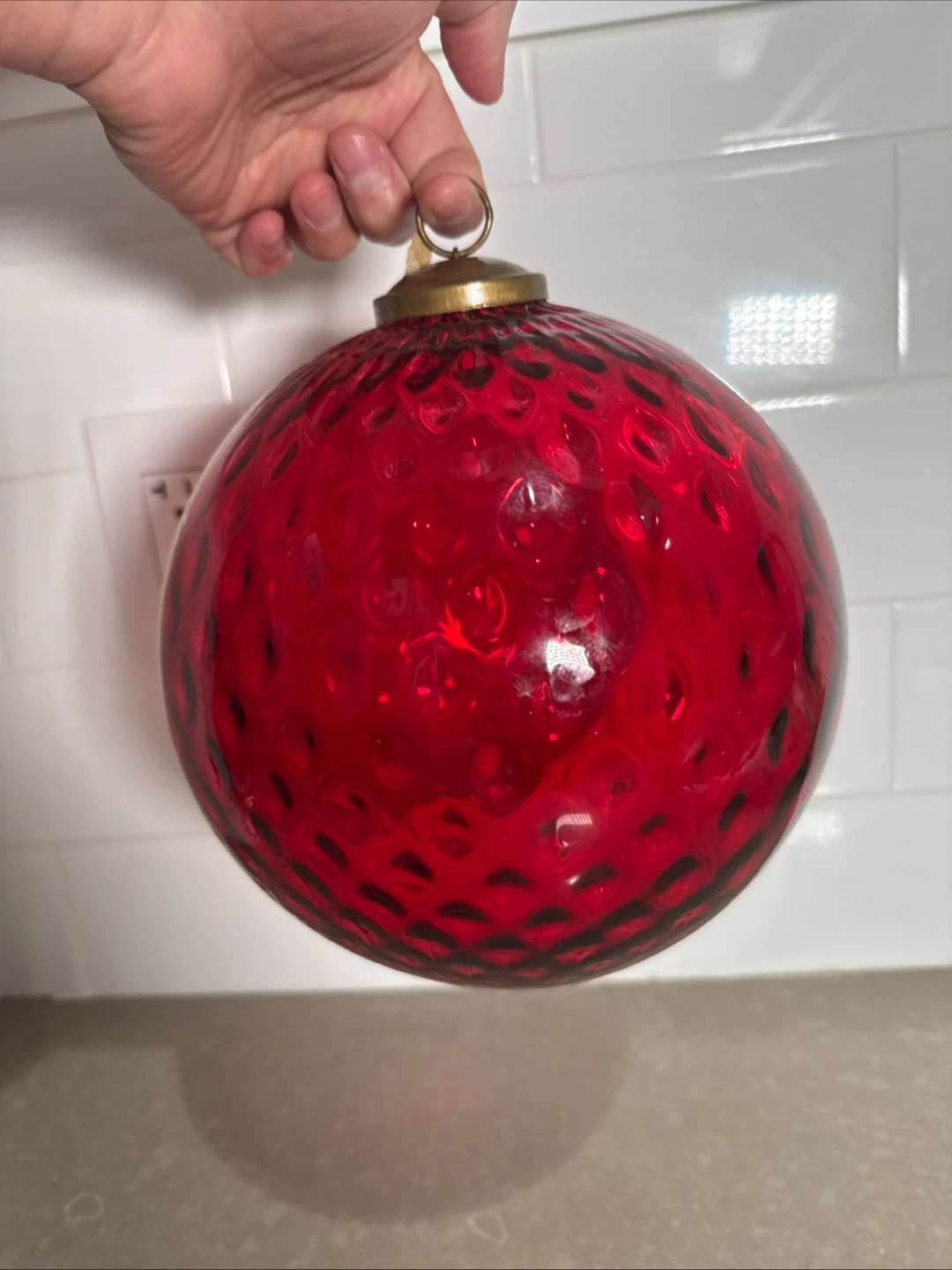 Large Red Textured Glass Christmas Ornament - photo 2