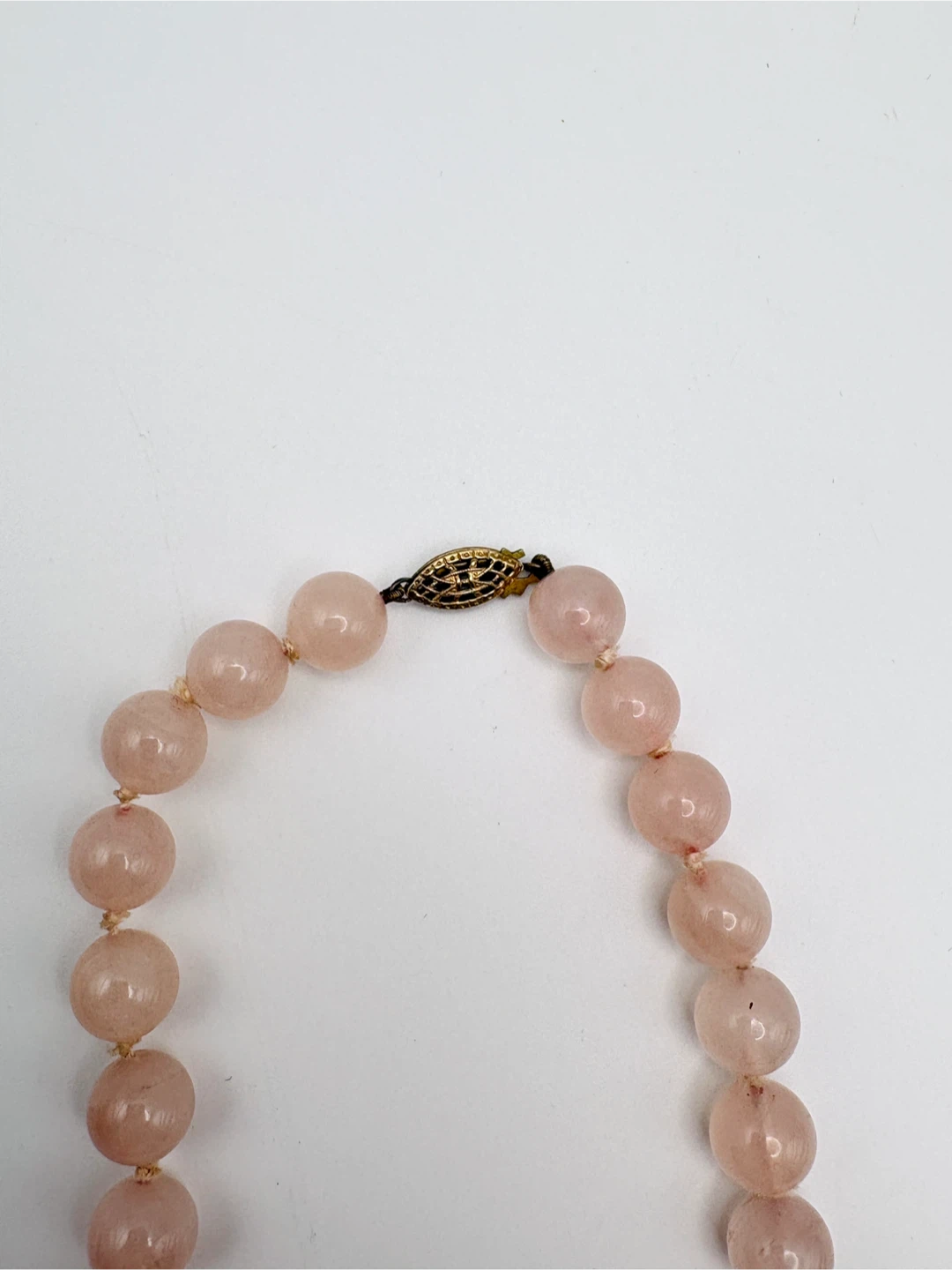 Rose Quartz Cloisonné Bead Necklace Gold Filled Clasp - photo 4