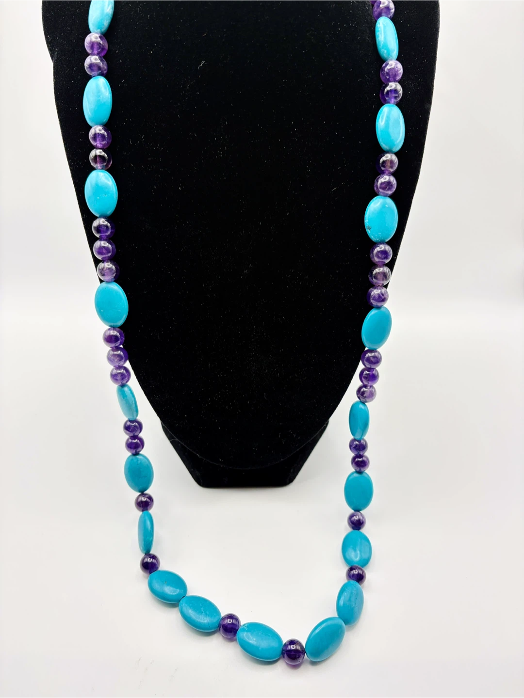 Silver Clasp Turquoise and Amethyst Beaded Necklace - photo 2