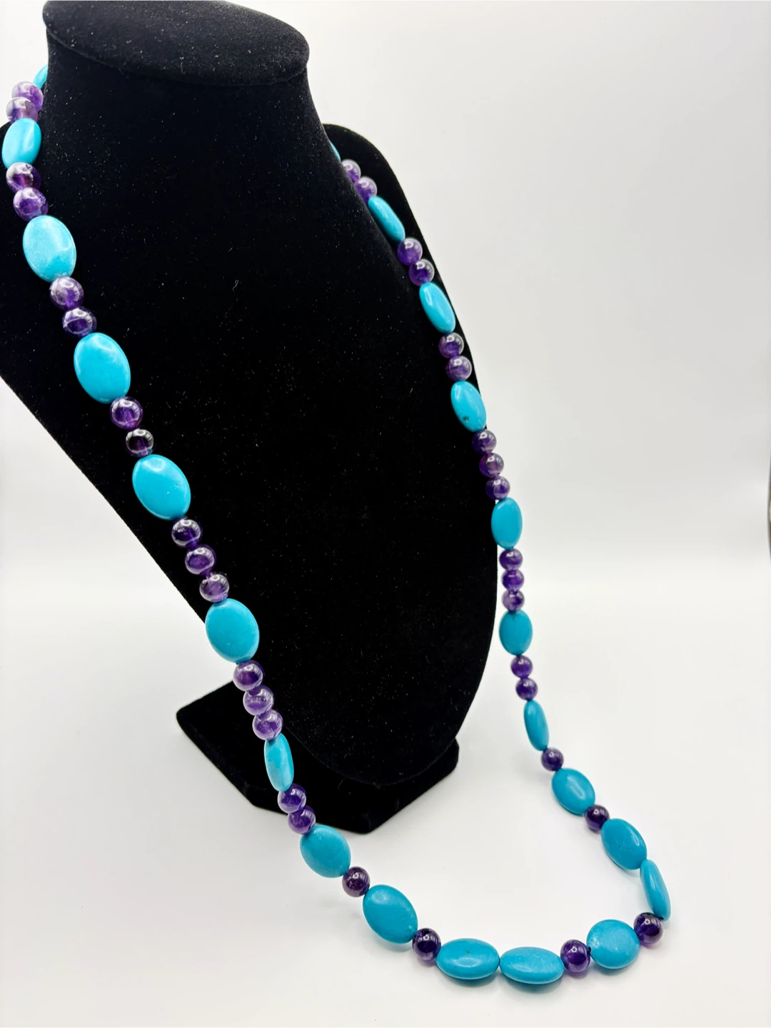 Silver Clasp Turquoise and Amethyst Beaded Necklace - photo 3