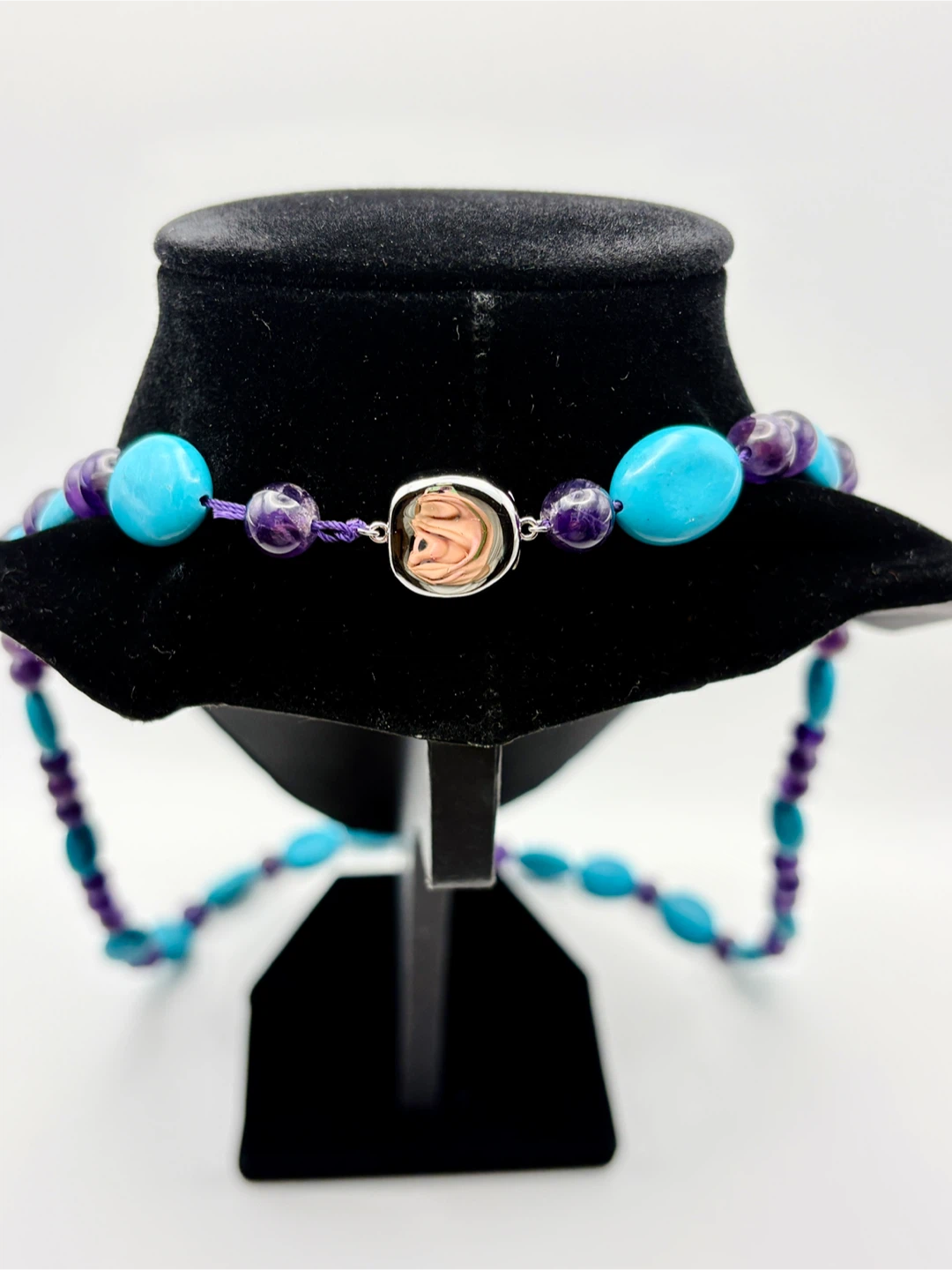 Silver Clasp Turquoise and Amethyst Beaded Necklace - photo 4