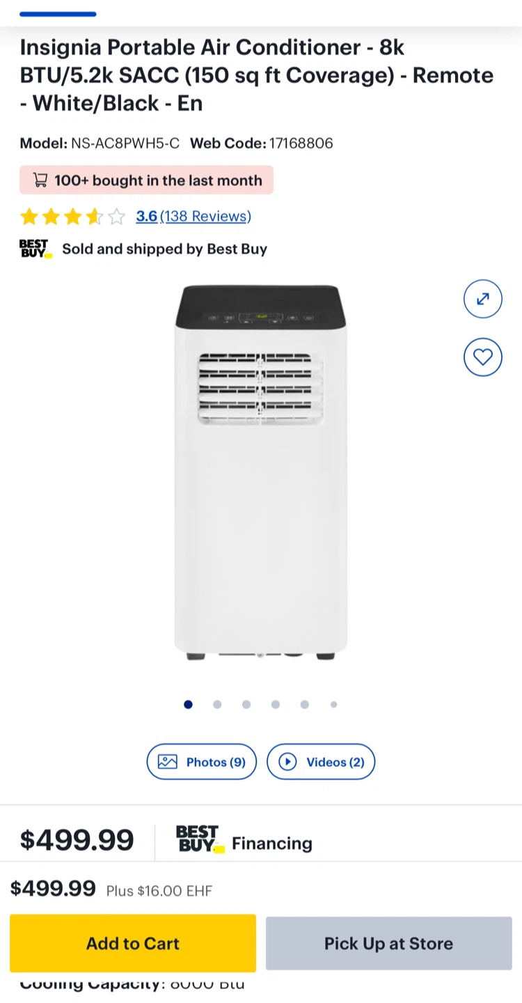 Insignia 8,000 BTU Portable Air Conditioner - photo 2