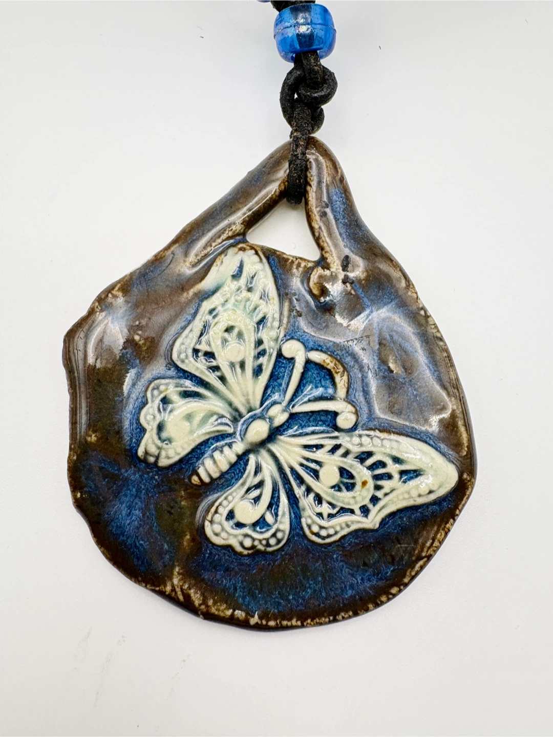 Vintage Renata Podlog Ceramic Butterfly Pendant Necklace - photo 3