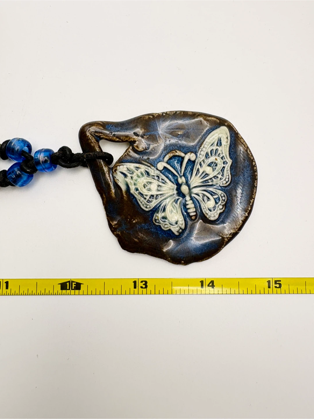 Vintage Renata Podlog Ceramic Butterfly Pendant Necklace - photo 4