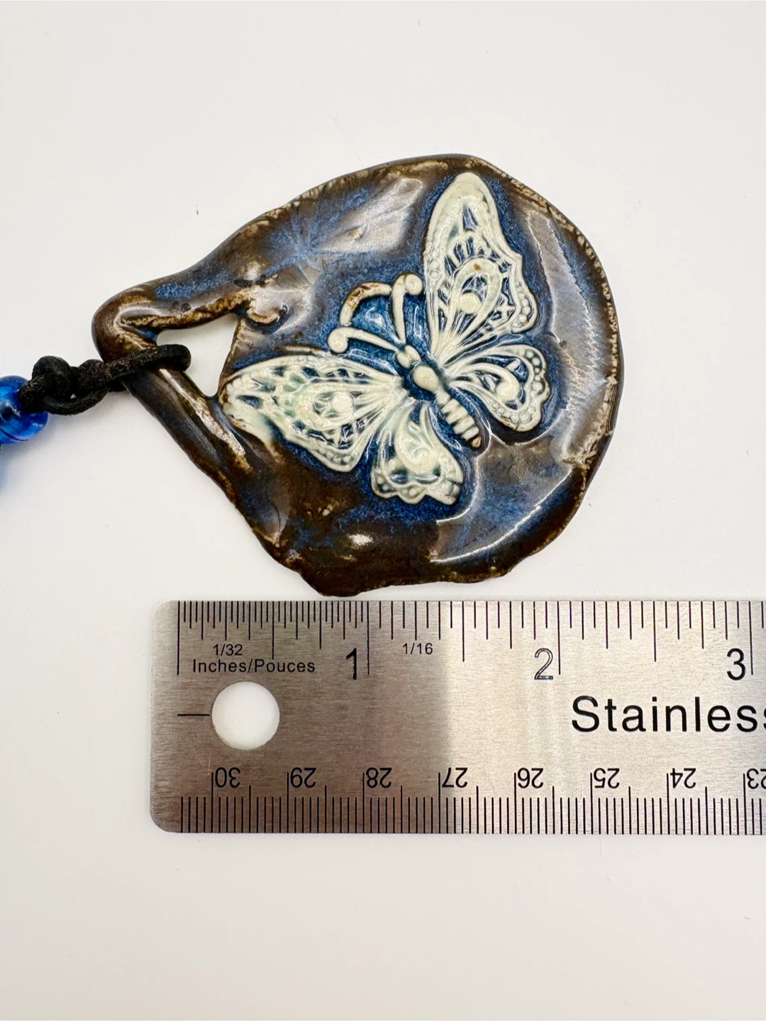 Vintage Renata Podlog Ceramic Butterfly Pendant Necklace - photo 5