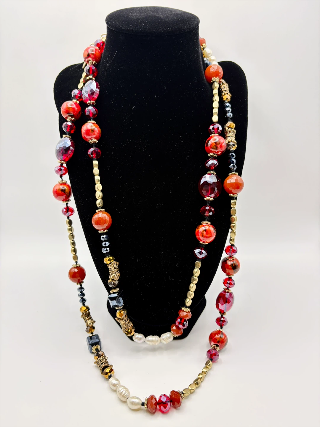 Vintage LM Czech Bead Genuine Pearl Statement Necklace