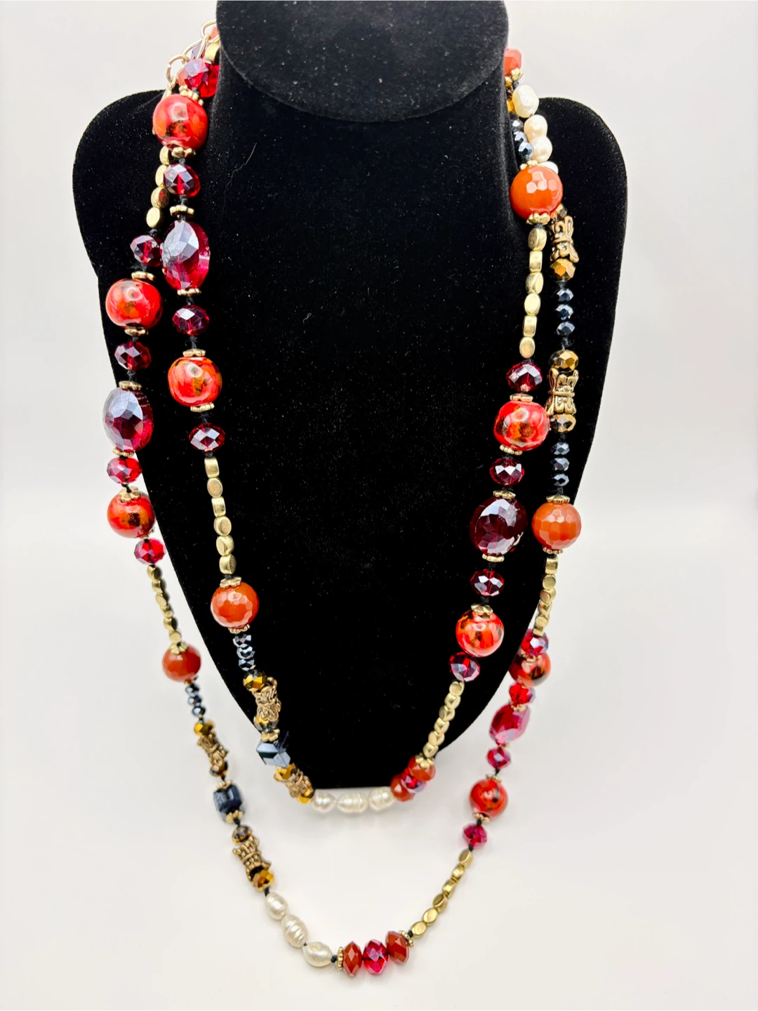Vintage LM Czech Bead Genuine Pearl Statement Necklace - photo 2