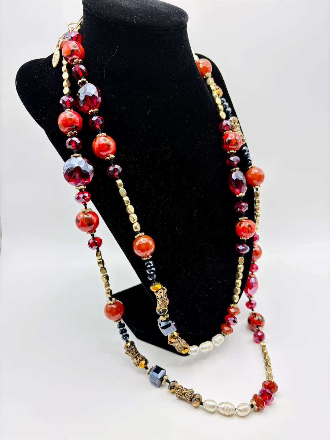 Vintage LM Czech Bead Genuine Pearl Statement Necklace - photo 3