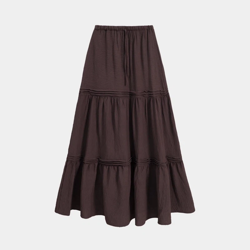 Dark brown tiered maxi skirt
