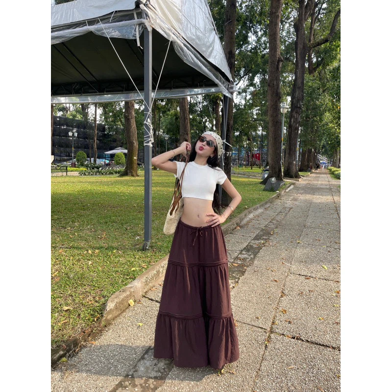 Dark brown tiered maxi skirt - photo 2