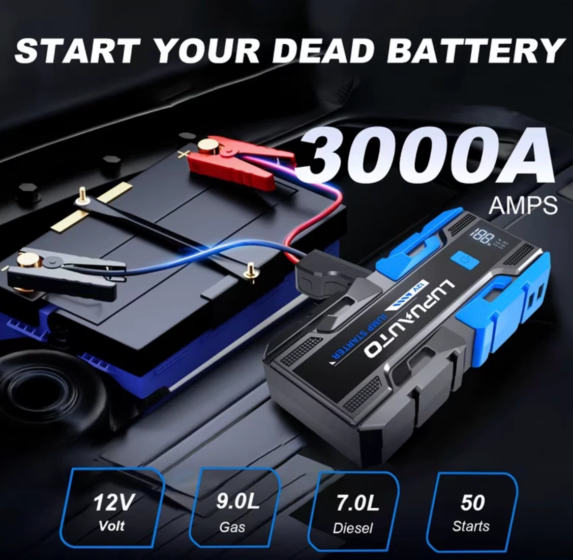 Lupuauto 3000A 12V Portable Jump Starter - photo 2