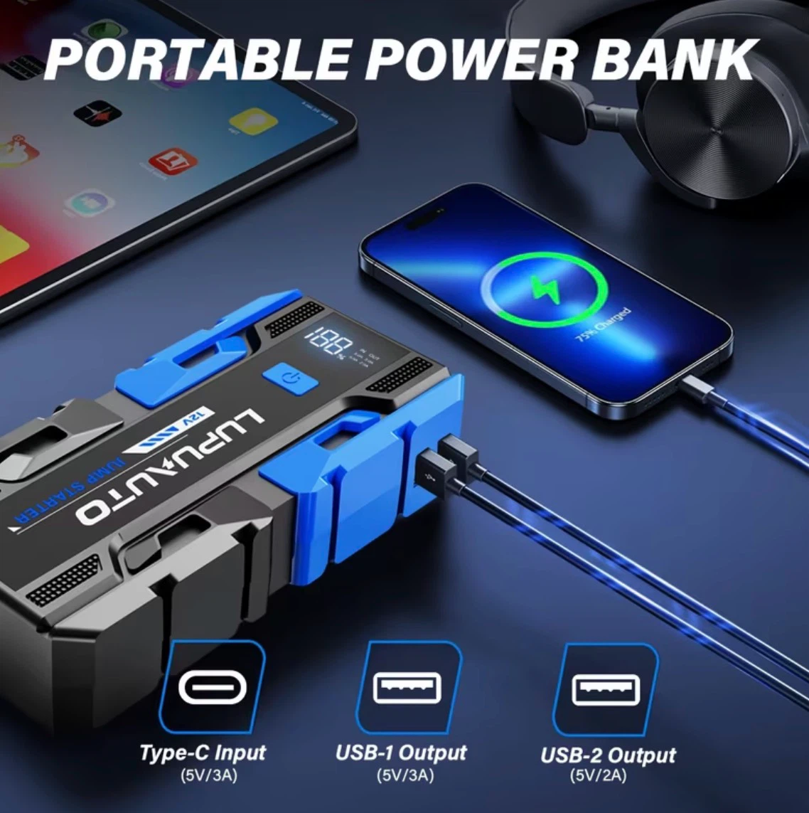 Lupuauto 3000A 12V Portable Jump Starter - photo 3