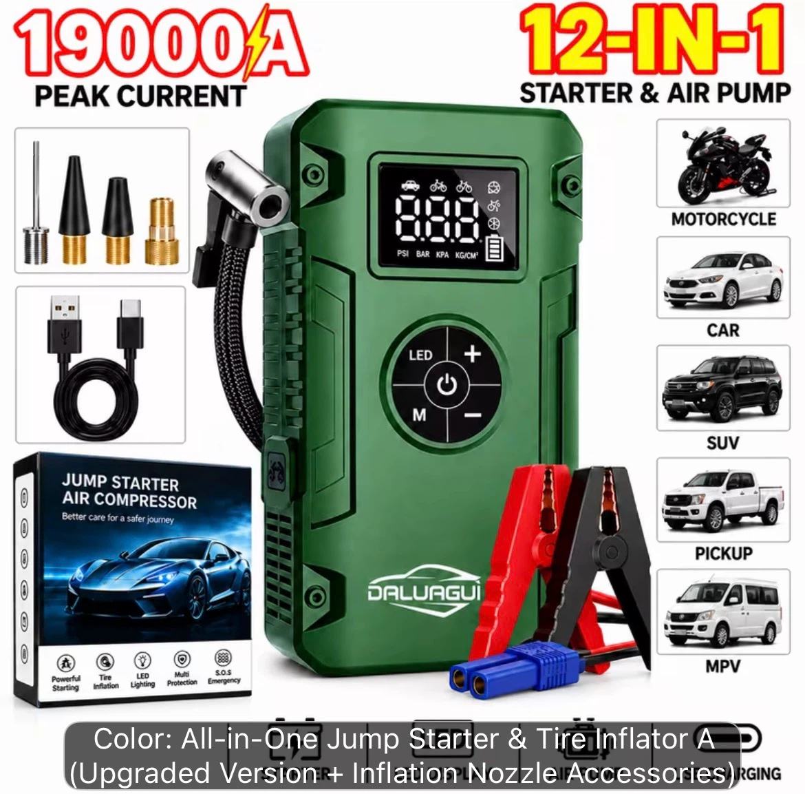 DALUAGUI 12-in-1 19000A Jump Starter and Air Pump