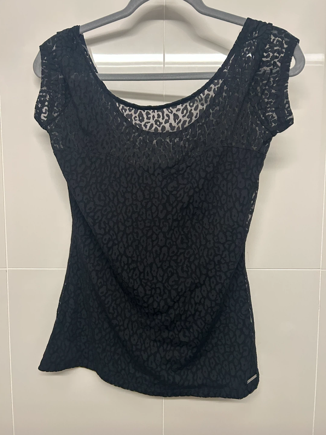 Guess Los Angeles black leopard lace top