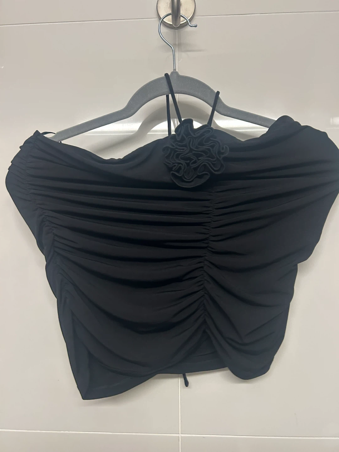 MNG Black Ruched Halter Top