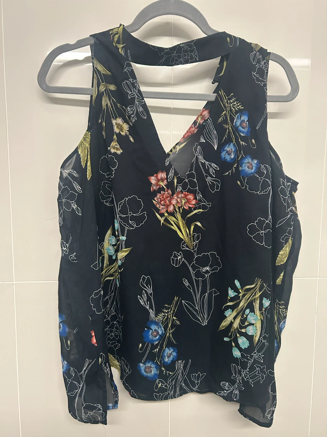 River Island Floral Cold-Shoulder Top Size 14