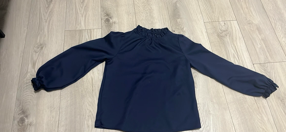 SHEIN Navy Ruffled Long Sleeve Blouse