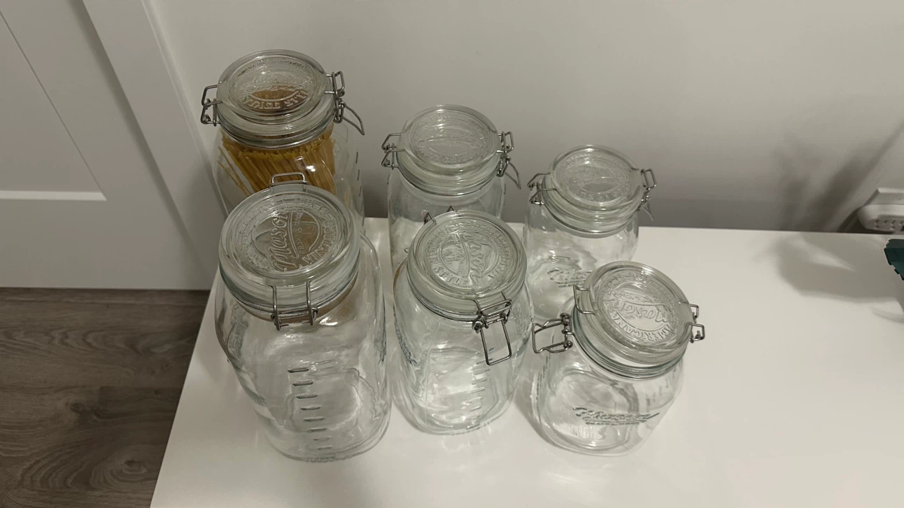 Set of 6 Mason Glass Storage Jars with Clamp / Clip Lids