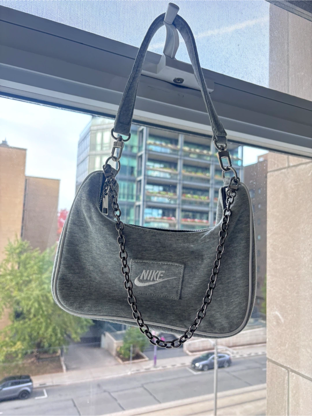 Nike grey jersey shoulder bag