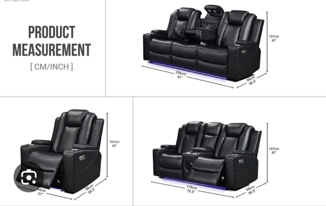 Black Power Reclining Theatre Sofa Set - photo 2