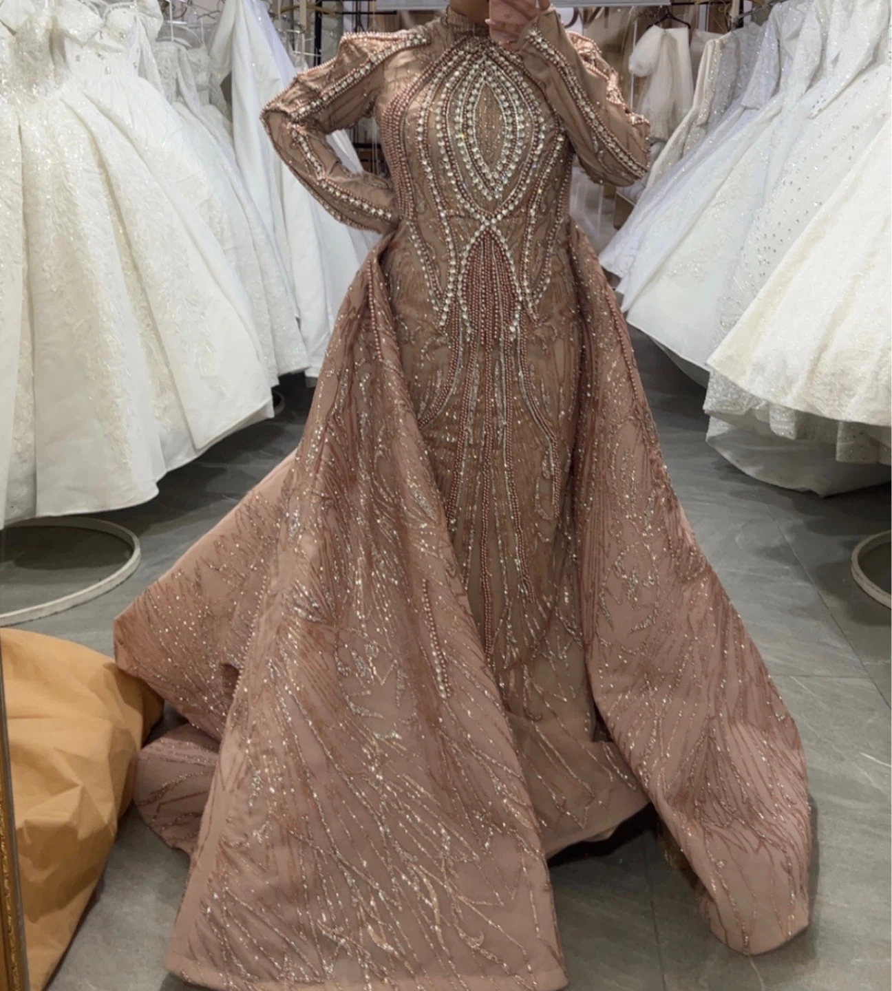 Beaded Champagne Evening Gown
