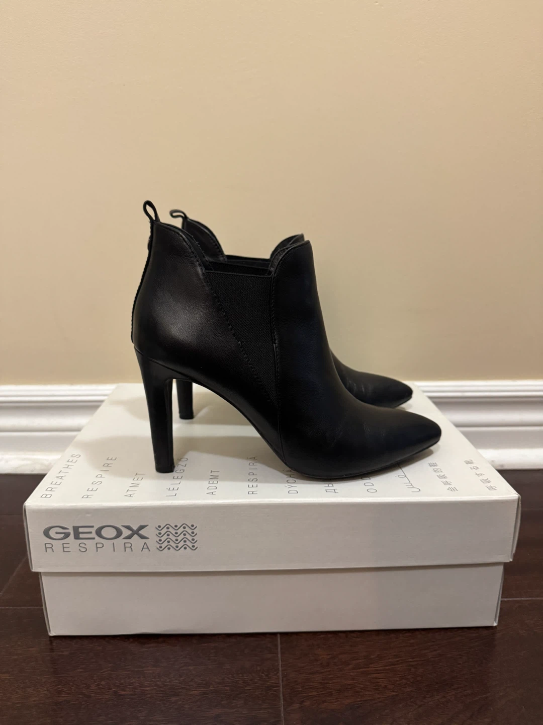 Geox Respira Black Heeled Ankle Boots