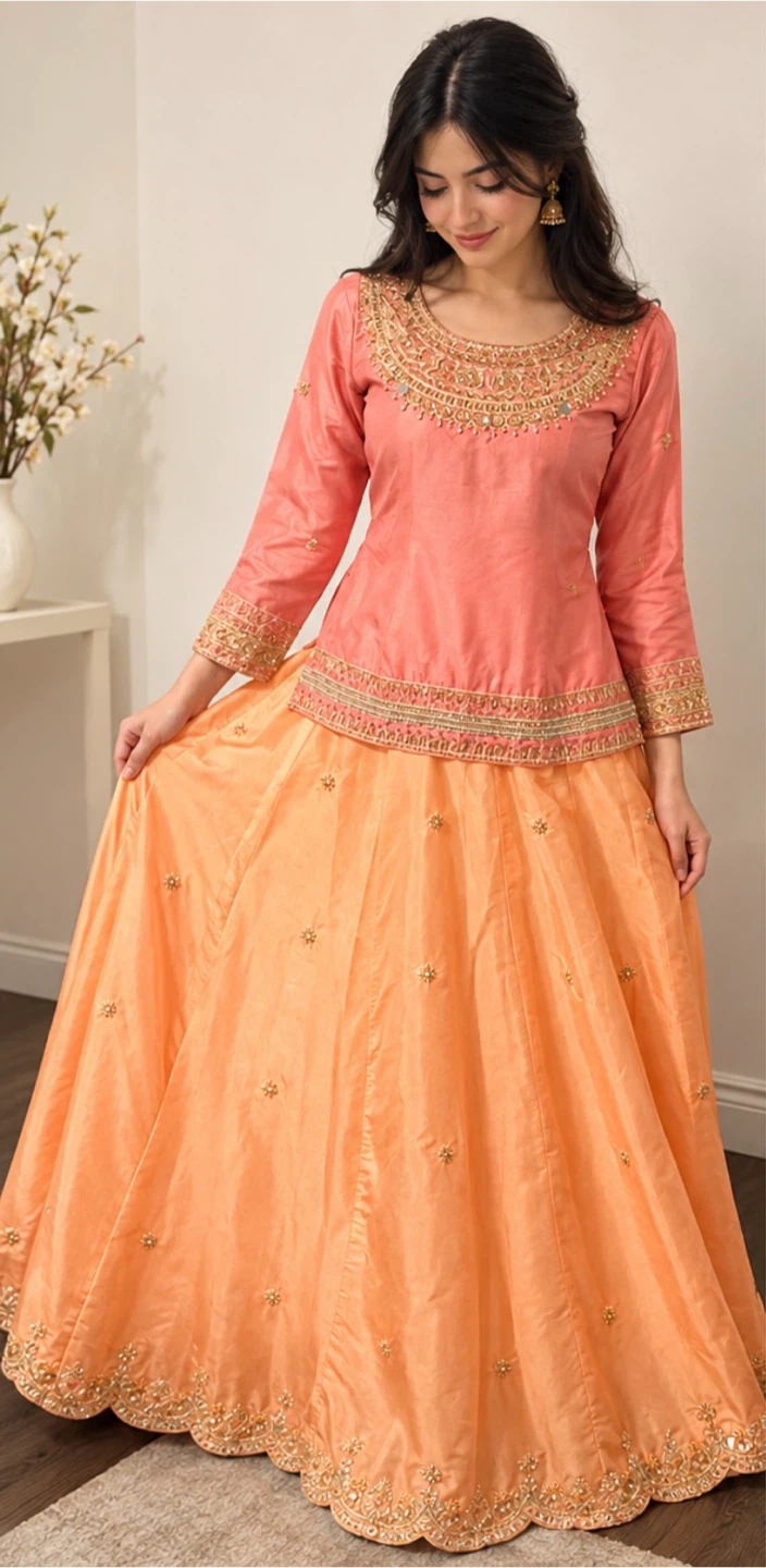 Pink and Peach Lehenga Set