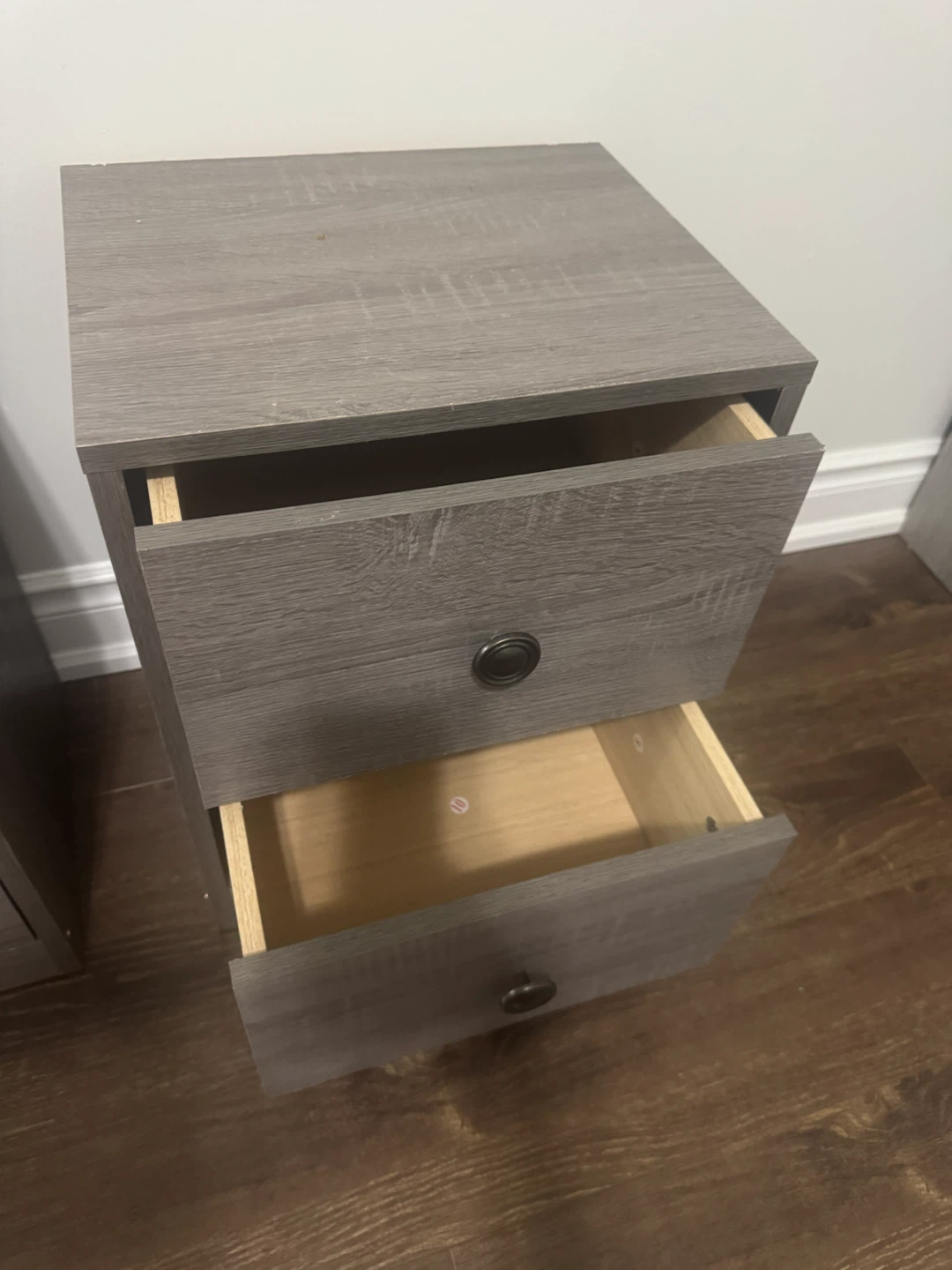 Set of Two Grey Wood Grain Nightstands