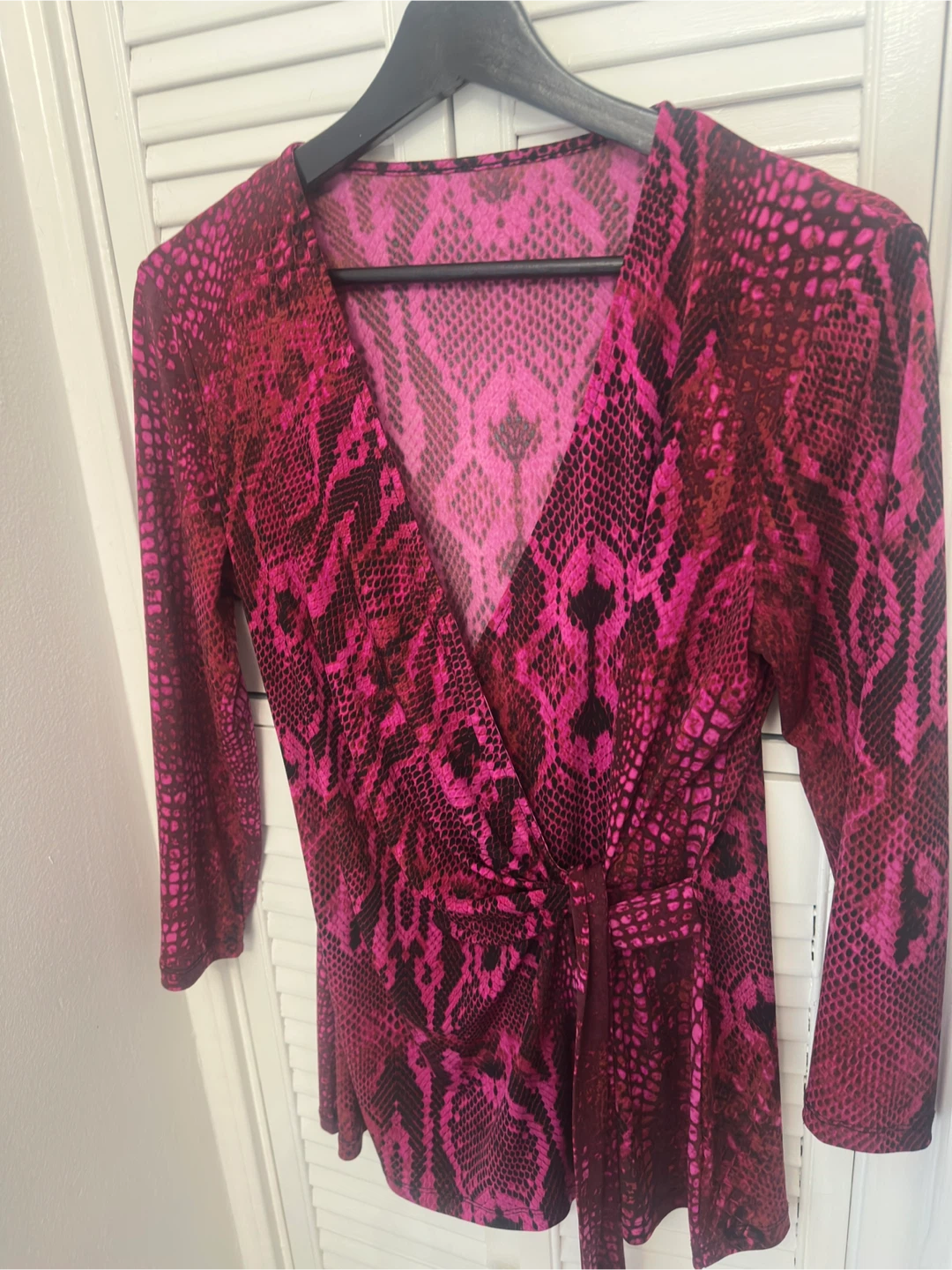 y2k style Pink and Black Snake Print Wrap Top - photo 2