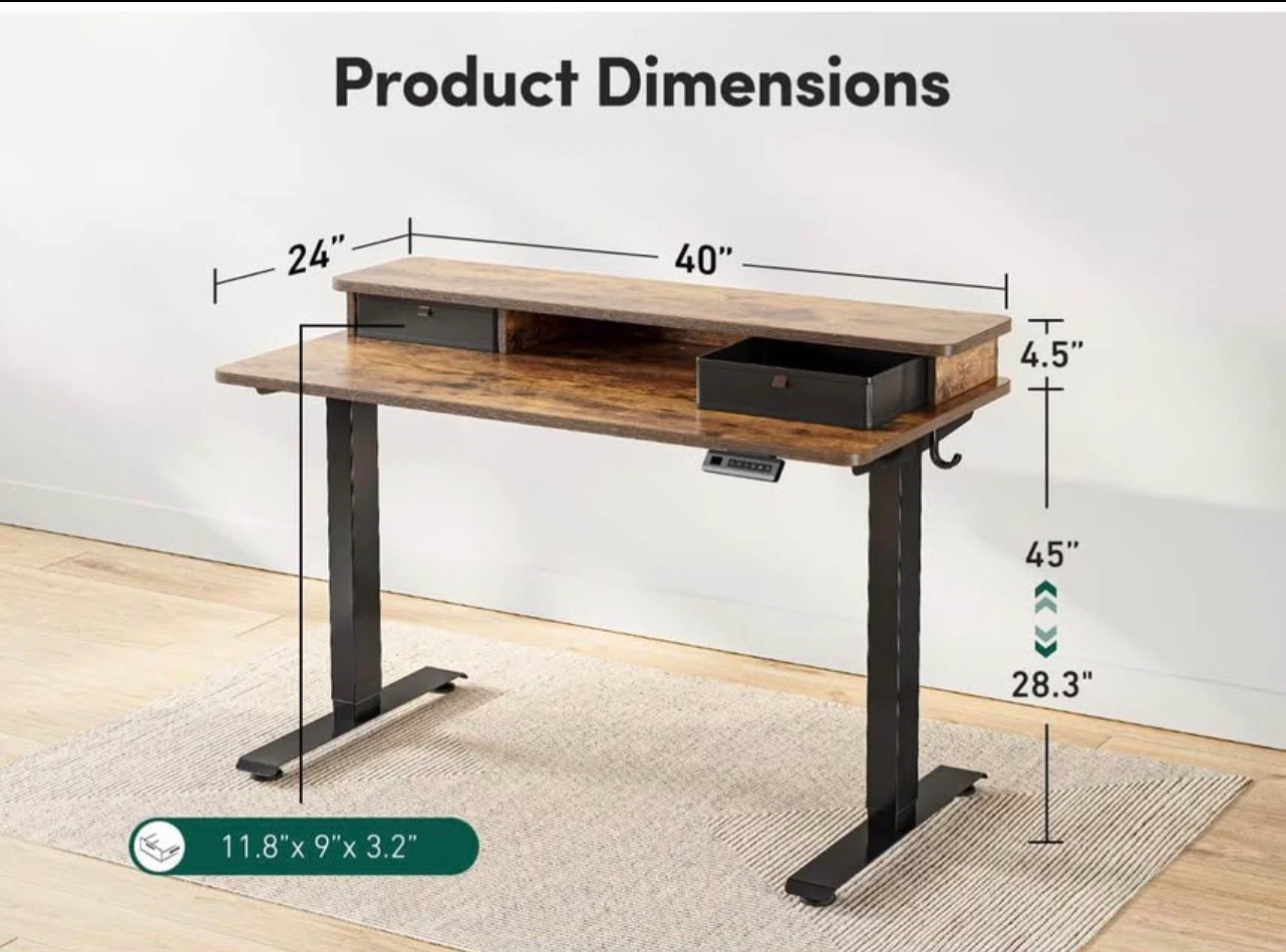 Height Adjustable Desk - Rustic Brown - 40in - photo 3