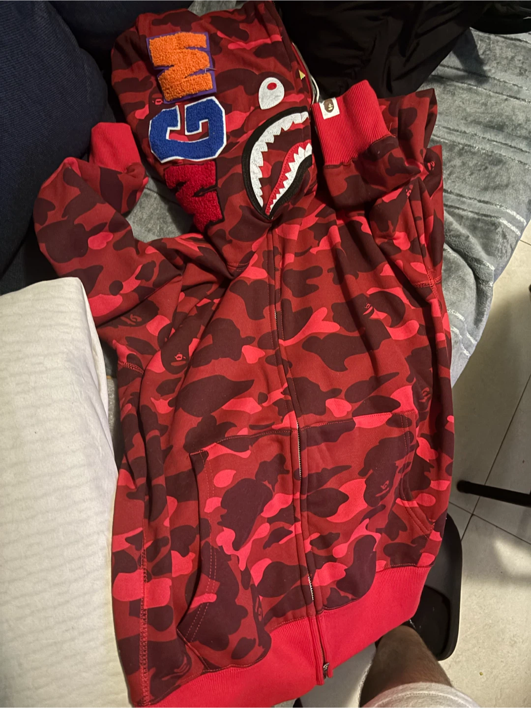 A Bathing Ape Red Camo Shark Hoodie
