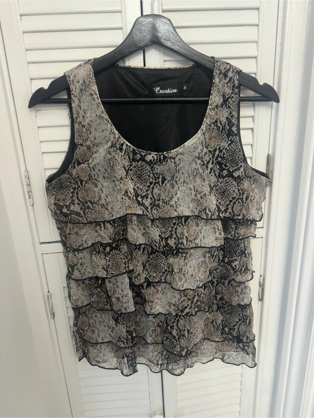 y2k Creation Snakeskin Print Ruffle Tank Top