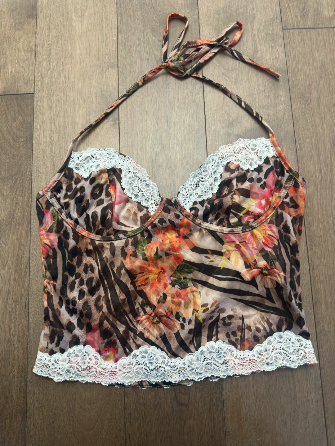 Leopard Floral Lace Halter Top