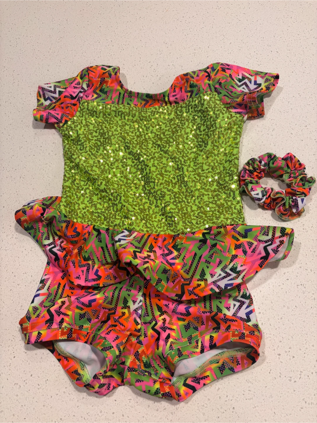 Neon Sequin Dance Leotard with Matching Scrunchie