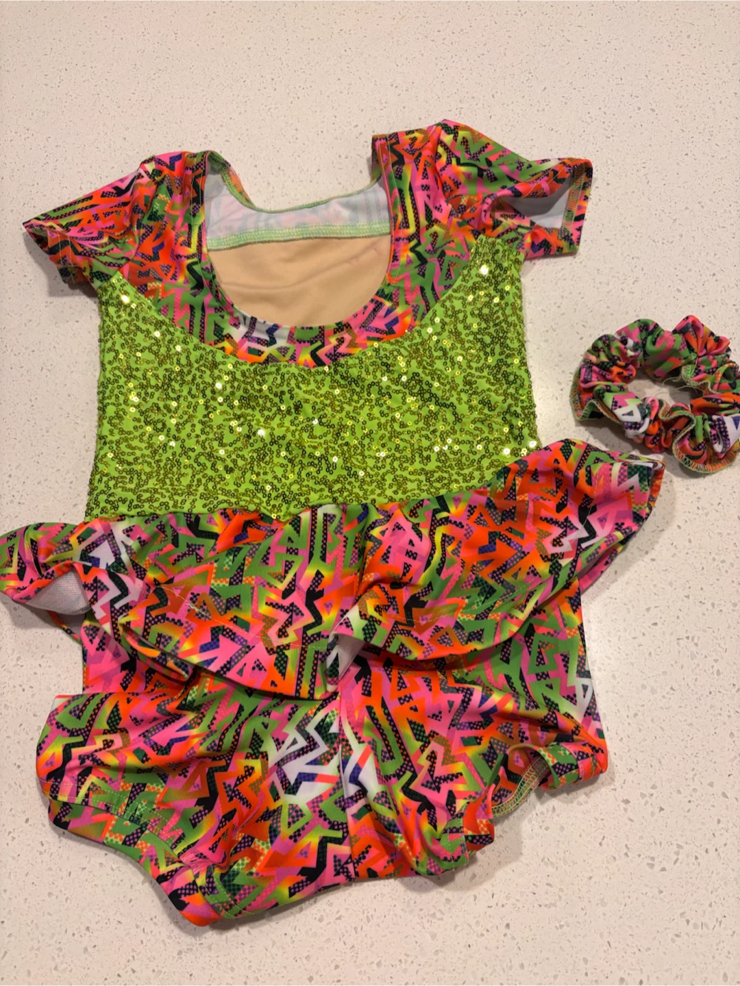 Neon Sequin Dance Leotard with Matching Scrunchie - photo 2