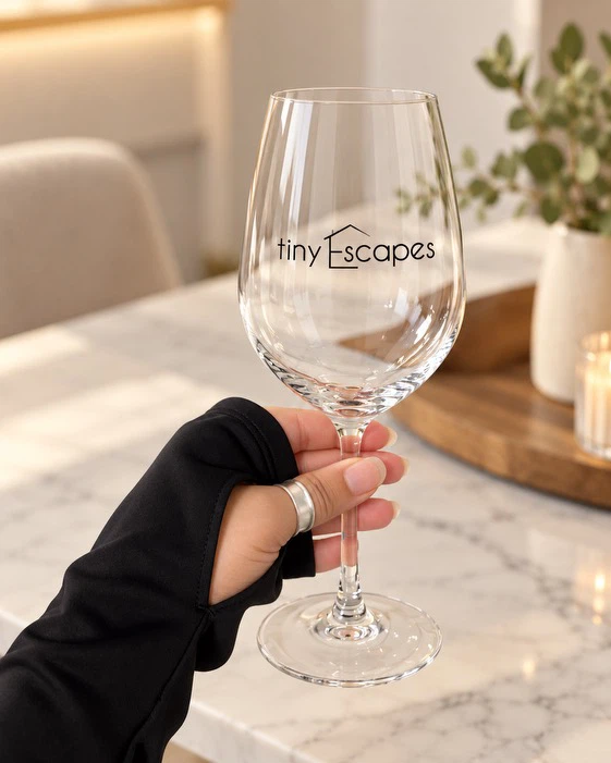 Tiny Escapes Branded Wine Glasses