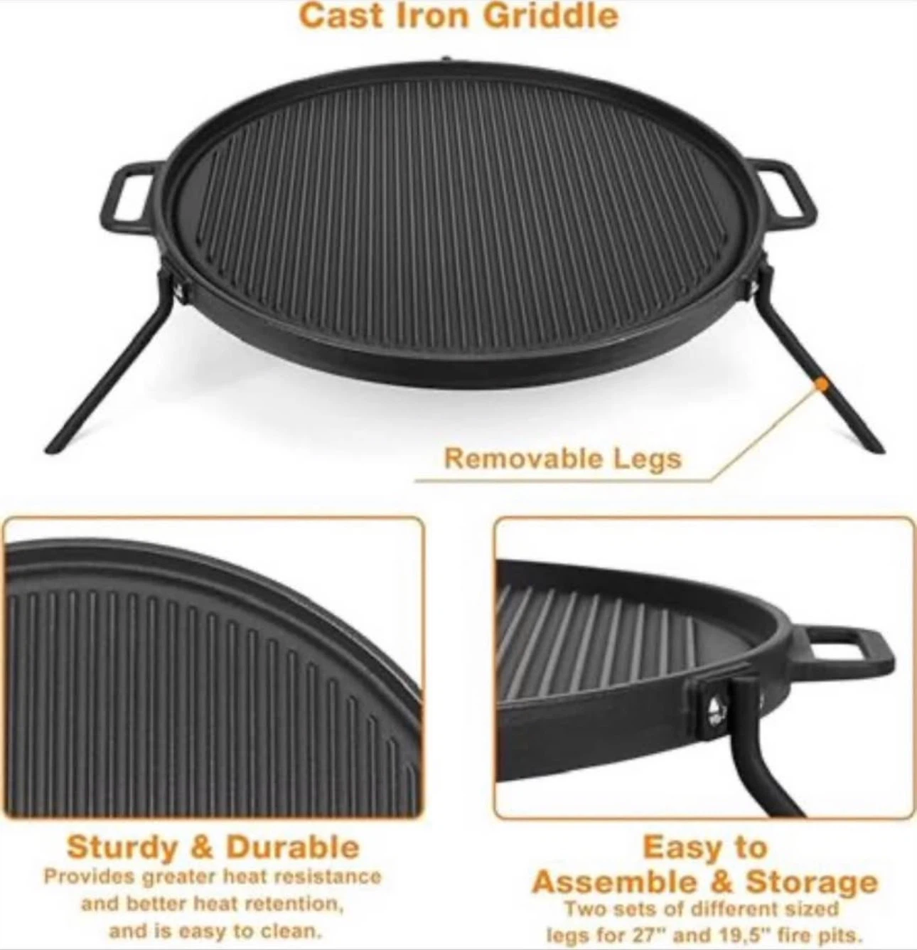 Onlyfire Cast Iron Griddle - w/ 3 Removable Legs - photo 3